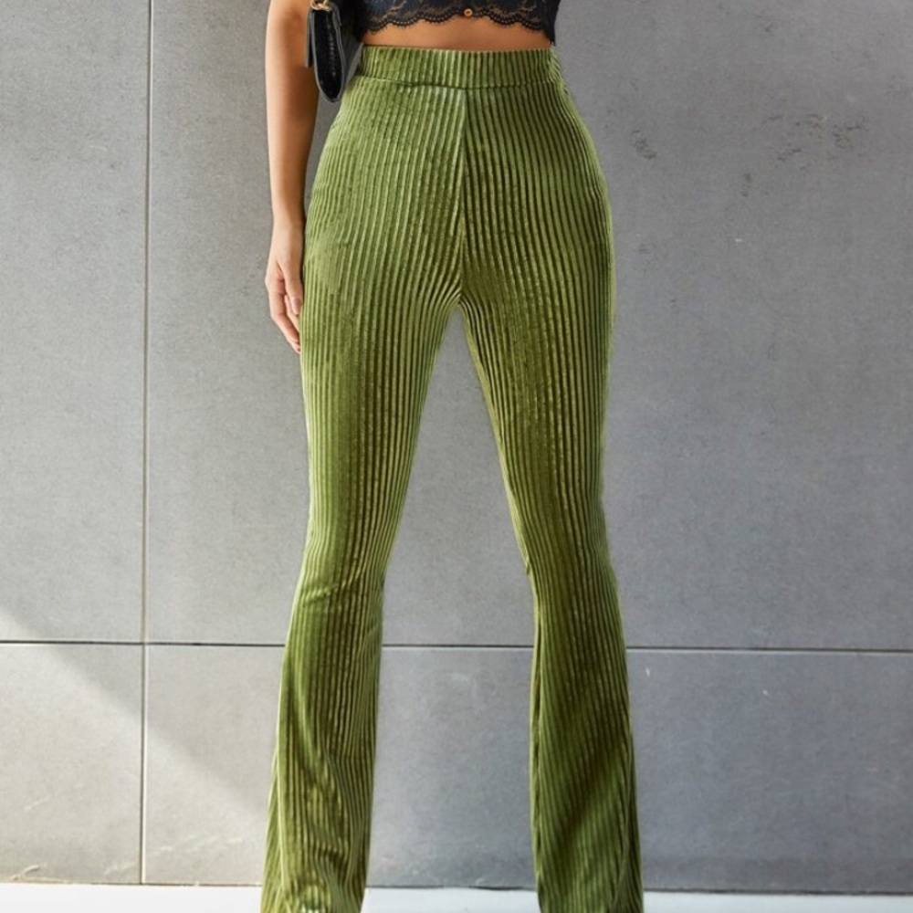 SHEIN high waisted green flare pants